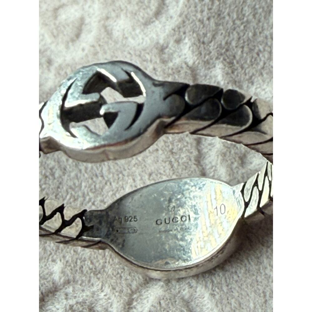 Gucci Ring Silver Interlocking G Logo Band Unisex Size 5 Made In Italy Jewelry - Picture 4 of 6